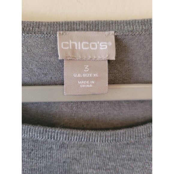 Chicos Gray Minimalist Fall Knit Button Sleeve Pullover Lightweight Sweater XL - Picture 2 of 5